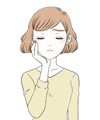 女性の表情　悩み　手	
