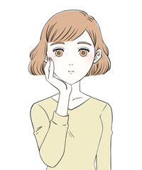 女性の表情　無表情　手	
