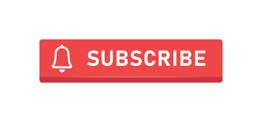 Subscribe red button with bell icon. Subscription to channel in social media. Flat style vector design.