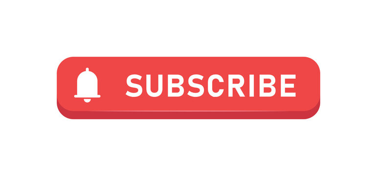 Subscribe red button with bell icon. Subscription to channel in social media. Flat style vector design.