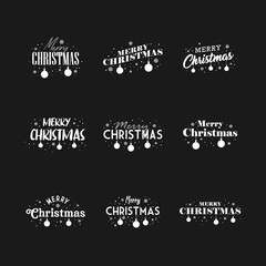 Merry Christmas typography set. Xmas holiday related lettering templates for greeting cards and decoration. Vector vintage illustration.