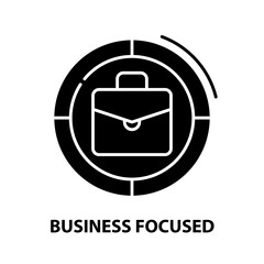 business focused icon, black vector sign with editable strokes, concept illustration