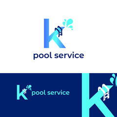 Initial k letter for swimming pools and aquatic venue repairing, setting and service company logo template