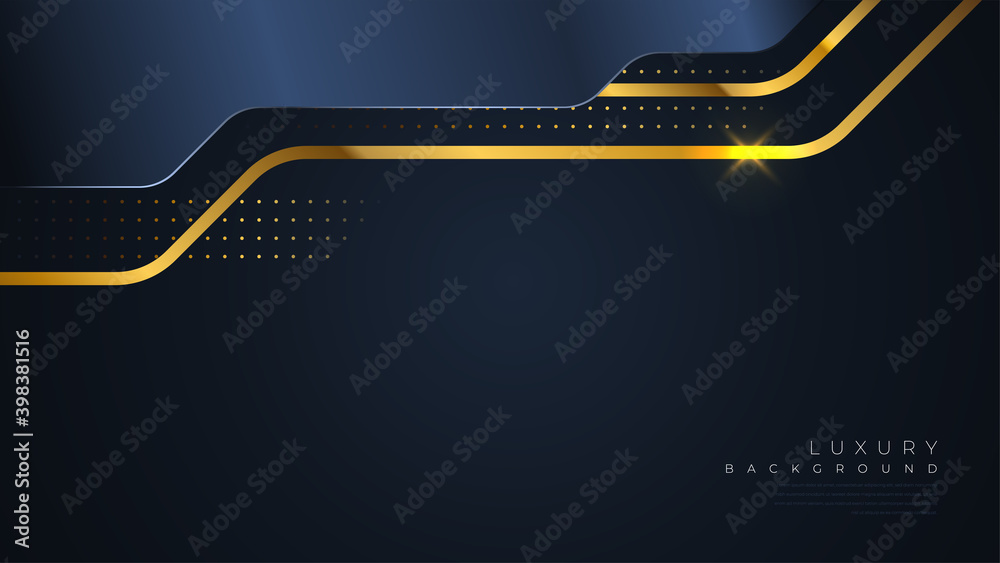 Wall mural luxury blue navy background. abstract shape with golden glitter line. vector illustration.