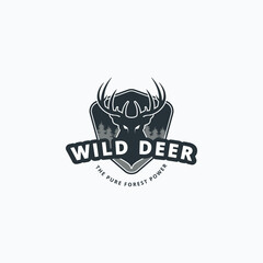 Fototapeta premium Vector illustration of deer head and pine forest good for deer hunting club badge, sticker, emblem, and logo design