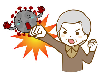 ウイルスを撃退する老年男性