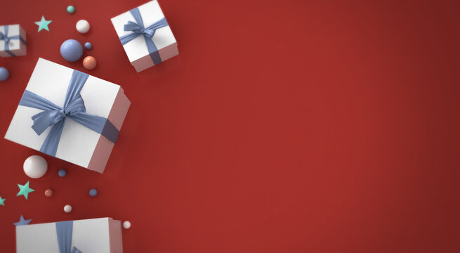 Design background with holiday, Christmas, and New Year concept.
3d render gift box for banner and card design.