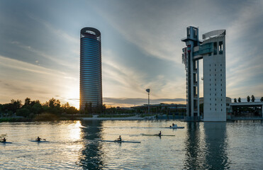 city skyline at sunset