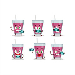 Photographer profession emoticon with purple juice cartoon character