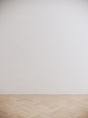 white brick wall and wooden floor 3d background