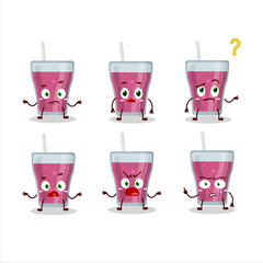 Cartoon character of purple juice with what expression