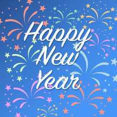 Fototapeta na wymiar Happy New Year 2021 in the blue screen with many colourful firework. eps10 vector illustration.