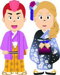 ド派手な成人式のイラスト