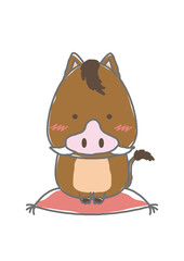 座布団に座っている ゆるかわな亥（いのしし）