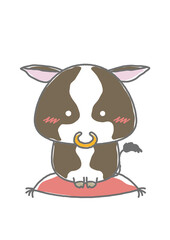 座布団に座っている ゆるかわな丑（うし）