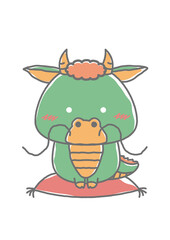 座布団に座っている ゆるかわな辰（たつ）