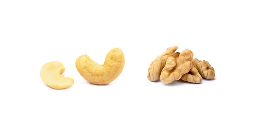 Walnuts and cashews  isolated with white background