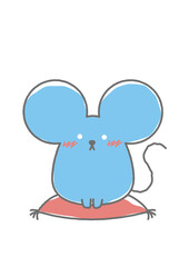 座布団に座っている ゆるかわな子（ねずみ）