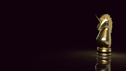 The gold unicorn chess for start up business content 3d rendering.