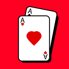 Two card aces on a red background, sign for design, vector illustration
