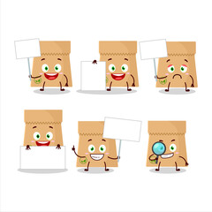 Recycle paper bag cartoon character bring information board