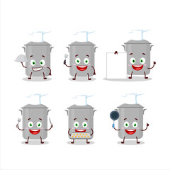 Cartoon character of stock pot with various chef emoticons