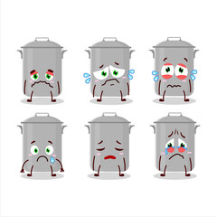 Stock pot cartoon character with sad expression