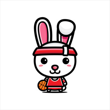 cute bunny character is playing basketball