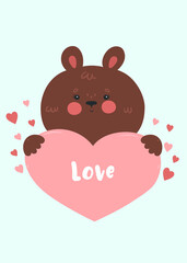 The bear holds the heart. Valentine's Day card. Vector graphics.