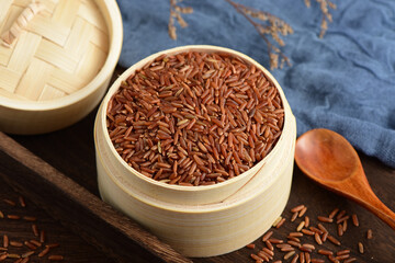 Red Rice on the background of retro Chinese style.