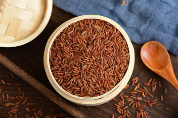 Red Rice on the background of retro Chinese style.