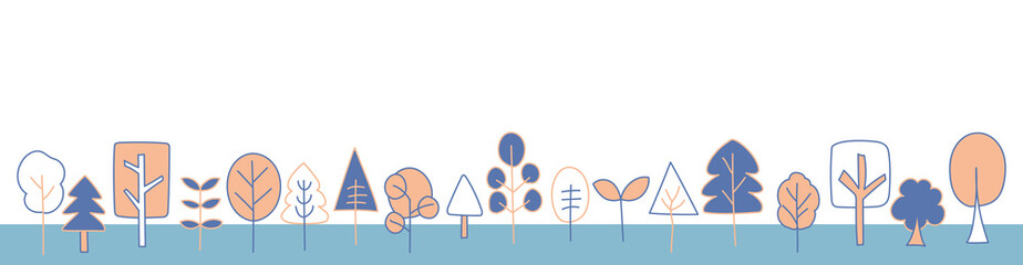 青とオレンジの並木道イラスト背景・ベクター