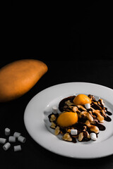 Chocolate Belgian waffle with mango
