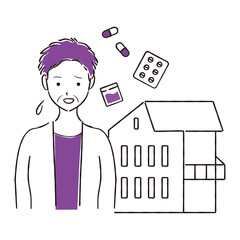 手描き1color 　家に帰って不安　短髪シニア女性