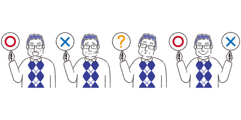 手描き1color 　〇×？　優しそうな眼鏡のシニア男性