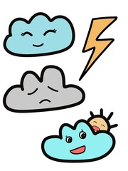 cloud computing concept. cute cartoon illustration of cloudy, sunny clouds and lightning. for logos, icons, symbols, insider knowledge, atmosphere, weather