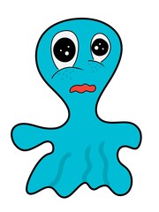 blue cartoon character. cute cartoon illustration of a monster or a bacteria or virus model character. for logos, icons, symbols, insider knowledge, web, background