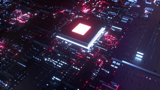 Glowing Chip on Motherboard