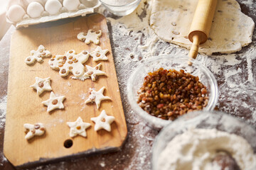 Kitchen tools for baking and ready-made cookie shapes