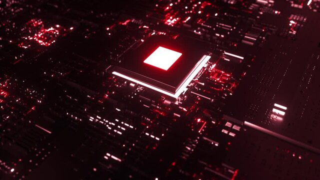 Glowing Chip on Motherboard