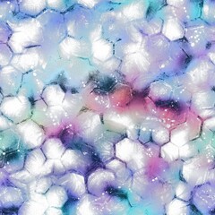 Lux navy and white iridescent geo seamless pattern. High quality illustration. Geometric shapes overlayed with holographic faded blurry colors and blobs in a marble like pattern. Futuristic design.