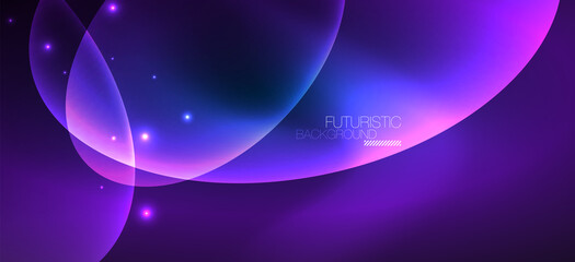 Neon ellipses abstract backgrounds. Shiny bright round shapes glowing in the dark. Vector futuristic illustrations for covers, banners, flyers and posters and other