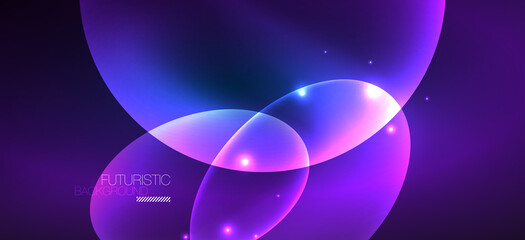 Neon ellipses abstract backgrounds. Shiny bright round shapes glowing in the dark. Vector futuristic illustrations for covers, banners, flyers and posters and other