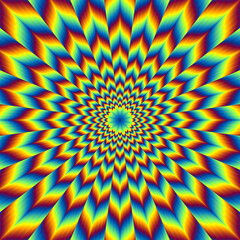Pulsing fiery flower. Optical illusion of movement.