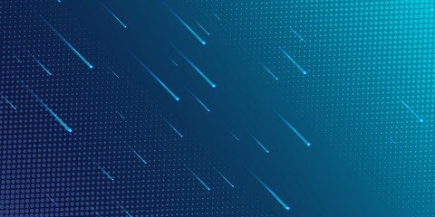 Blue tech gaming abstract background with dot circle halftone meteor star