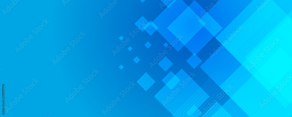 Wall mural blue abstract vector business long banner template. business minimal background with square triangle