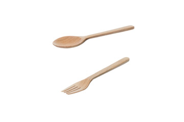 Rejection of plastic concept. Empty wooden Cutlery isolated on white background