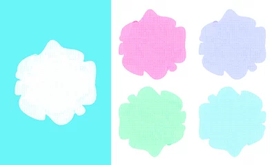 Foto auf Acrylglas Multi Color (white, pink, purple, green, blue) exfoliating mesh sponge, shower loofah, bath pouf, shower supply vectors © needsai