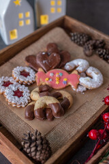 Traditional home made German Christmas Cookies on a festive table