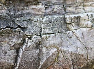 mountain textures of stones with interlayers of gypsum, colored quartz, clay, sand and other layers of various ores, with different textures, color and density, in gypsum ore quarry.